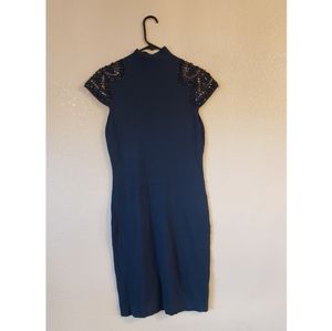 Teal Blue Dress with Studs on Shoulders